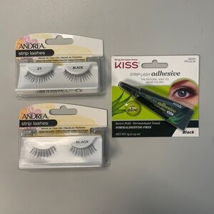 NWT/NIB ANDREA Black Strip Eyelashes - set of 2 packs (includes lash adhesive)